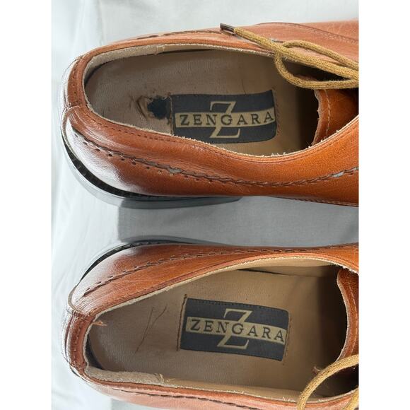 Zengara Mens Leather Dress Shoes Brown Square Toe Lace Up Oxfords Size 10.5B